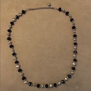 Silver Heart and Black Beaded Necklace